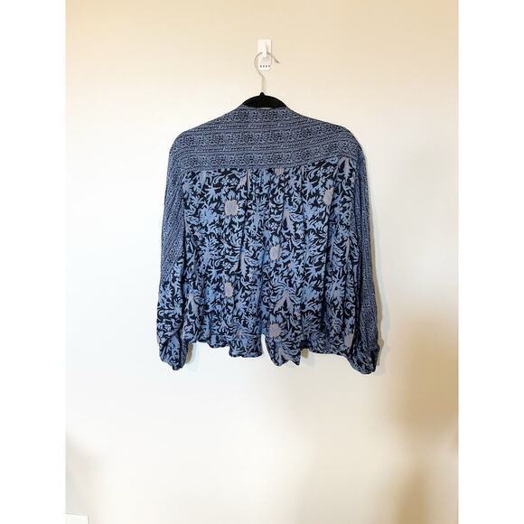 Free people blue mixed print paisley balloon sleeve open cardigan small - Picture 6 of 13
